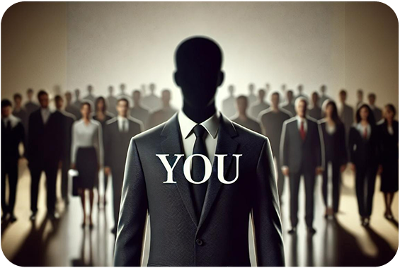 Silhouette of a person with 'YOU' text overlay standing in front of crowd